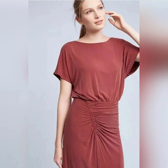 Anthropologie Moulinetter Soeurs Twisted Burgandy Jersey Dress Short Sleeve Sz M - Picture 4 of 11